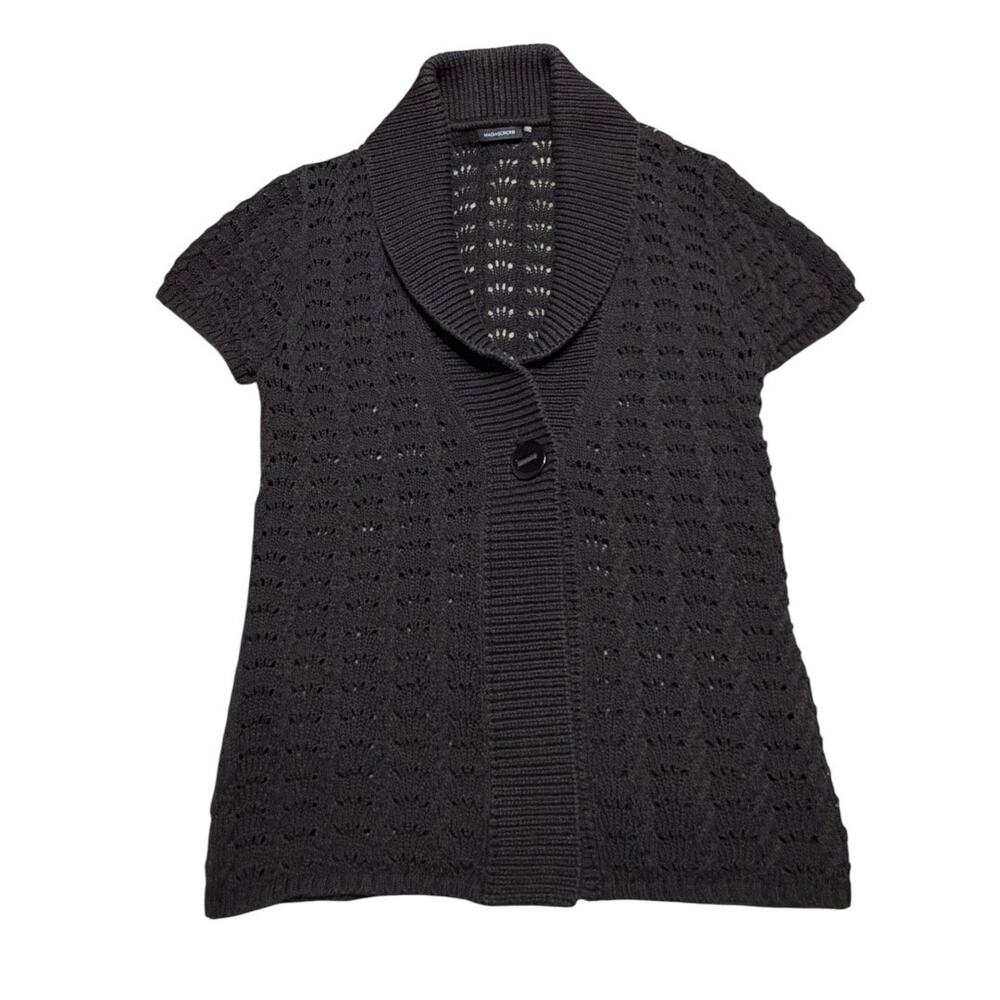 Magaschoni Black Shawl Collar Open Knit Cardigan Women's Small Short Sleeve